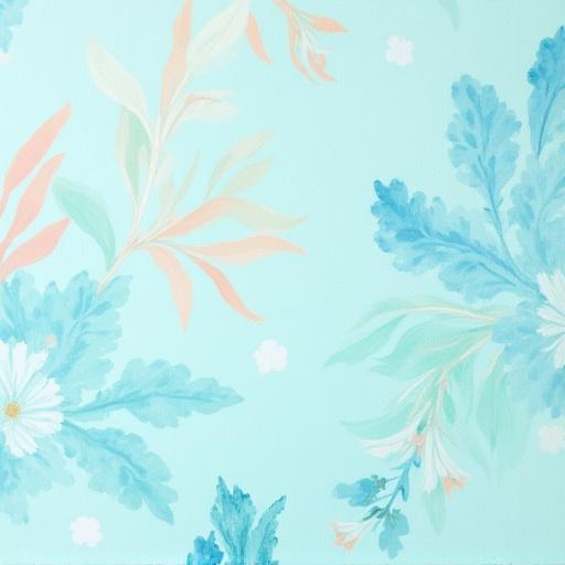 Un primo piano della carta da parati della Collezione Mediterranea, con tonalità azzurre e motivi di coralli e onde, che evocano la serenità del mare ligure.